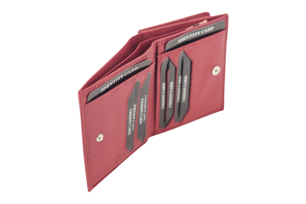 Wiener-Schachtel im Ausweis-Format mit großer Kleingeldschütte LEAS, in Echt-Leder, rot/cherry